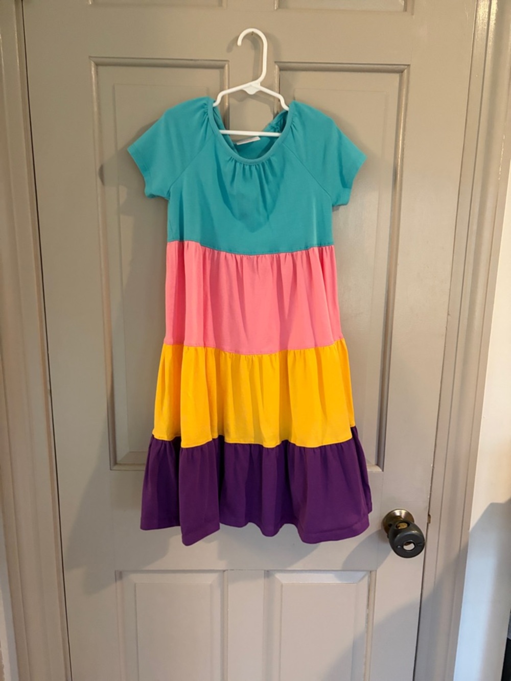 Hanna Andersson Colorblock Tiered Dress - Blue, Pink, Yellow & Purple